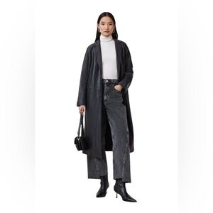 All Saints Women’s Aire Black Long Leather Coat US 12 New with Tags